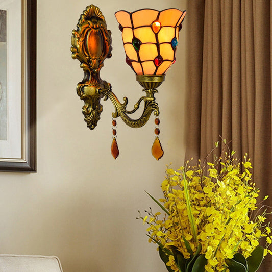Frendorf | Amber Glass Bell Wandlamp met Kleurige Kraal Vintage Stijl 1 Lichts Wandlamp voor Slaapkamer