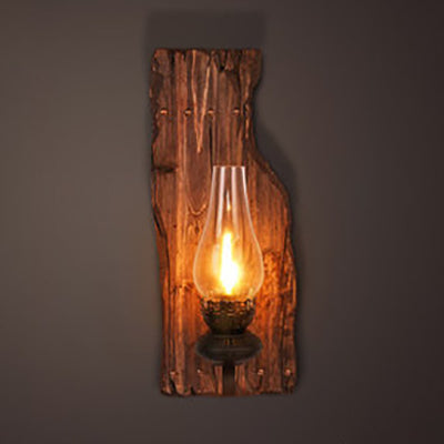 Frendorf | Tranenvormige Heldere Glas Wandlamp Industrieel Enkel Peertje Slaapkamer Wandlamp met Houten Achterplaat