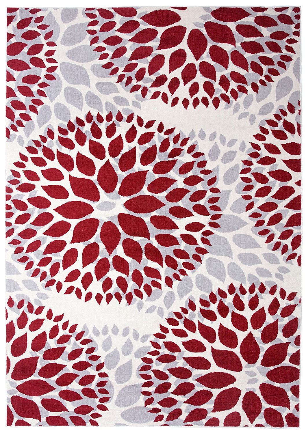 Frendorf | BloomNove Elegance Teppich | Grau & Rot | Blumendesign | Pflegeleicht & Modern