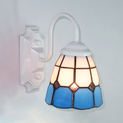 Frendorf | Blaue Glasrastermuster Wandleuchte Tiffany 1 Kopf Weiße Wandmontageleuchte