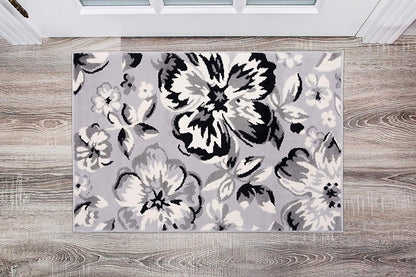 Frendorf | PetaloLoom Luxe Teppich | Grau, Schwarz & Weiß | Blumendesign | Pflegeleicht & Modern