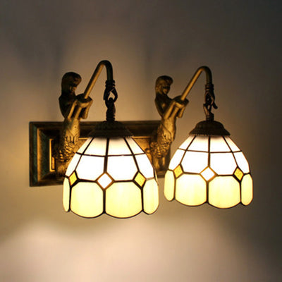 Frendorf | Antiek Messing Koepel Wandgemonteerde Licht Barok 2 Koppen Beige Glas Wandlamp Verlichting