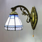 Frendorf | Vintage Cone Wandverlichting met Trekschakelaar Gevelde Glas 1 Lichts Wandlamp in Blauw voor Slaapkamer