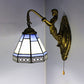 Frendorf | Blaue Glas konische Wandlamp Tiffany 1 Kopf Antikmessing Wandleuchte