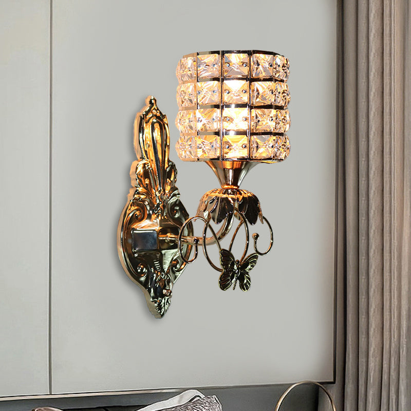 Frendorf | 1-Light Metall Wandleuchte Modernismus Zylinder Wohnzimmer Pendelleuchte mit Kristallschirm