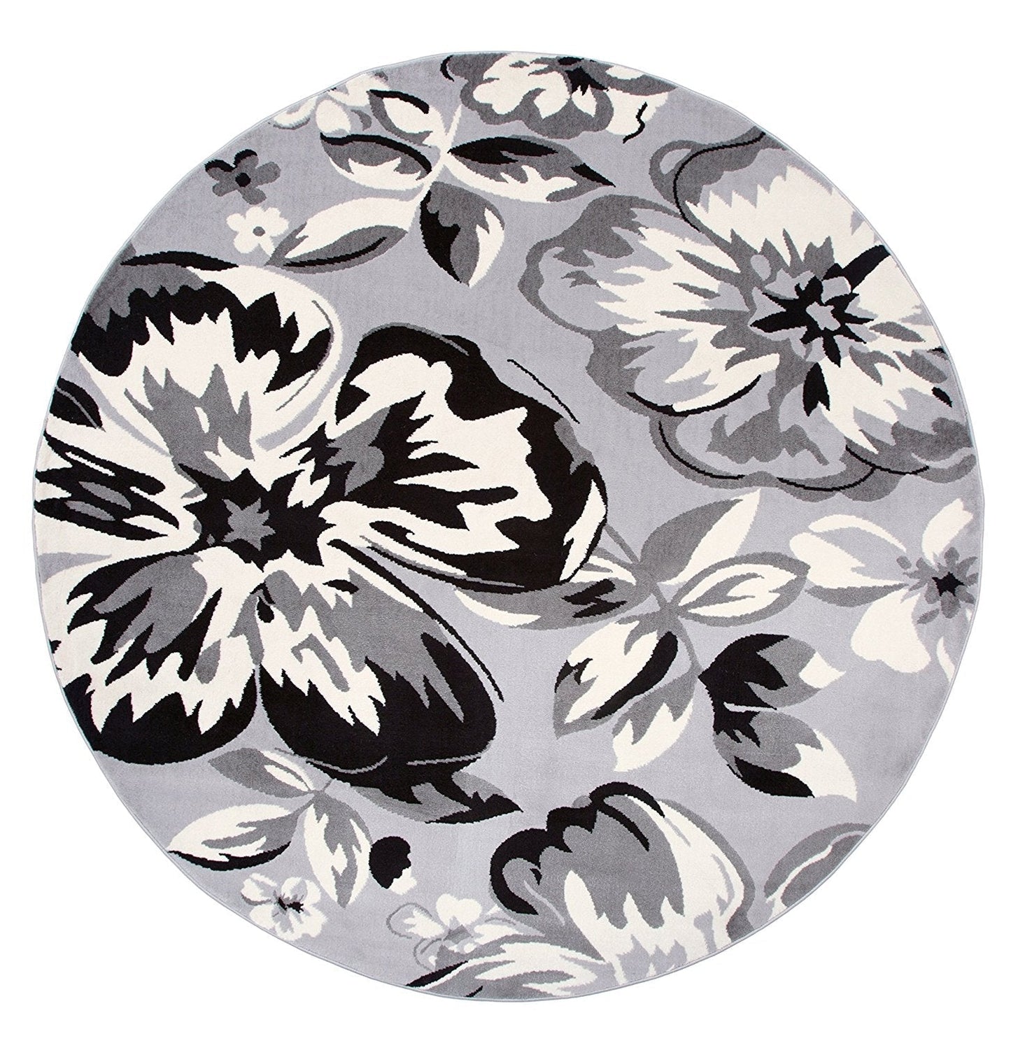 Frendorf | PetaloLoom Luxe Teppich | Grau, Schwarz & Weiß | Blumendesign | Pflegeleicht & Modern