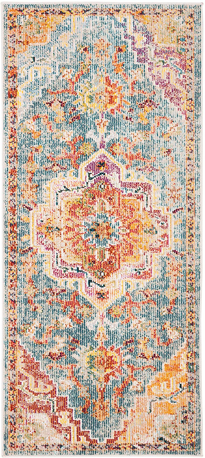 Boho Chic Oriental Medaillon Abgenutzter Teppich, Orange Teal