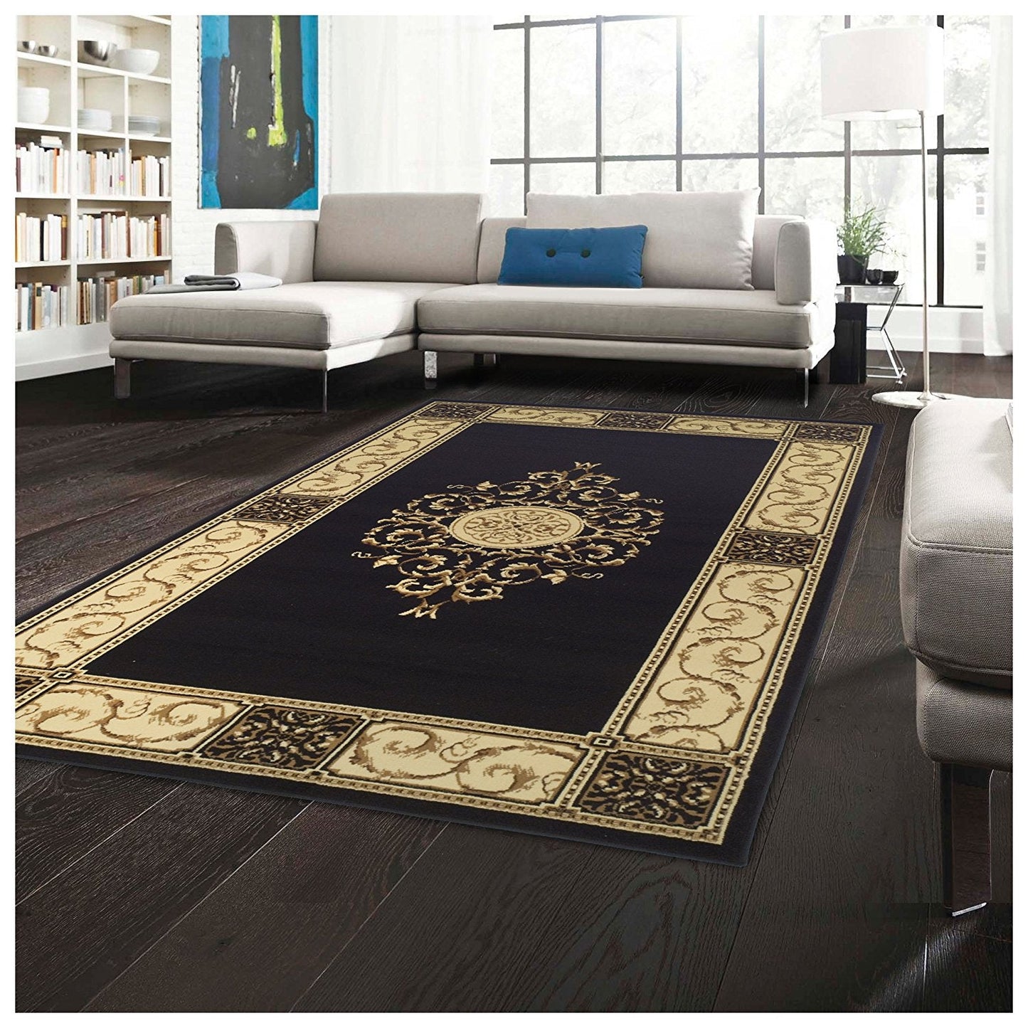 Frendorf | MidnightBloom Medaillon Teppich | Mitternachtsblau & Floral | Eleganz für Wohnzimmer & Schlafzimmer