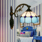 Frendorf | Gitterglas gewellter Wandlicht Tiffany-Stil 1 Kopf Orange/Blau/Rosa Wandmontierte Beleuchtungseinheit
