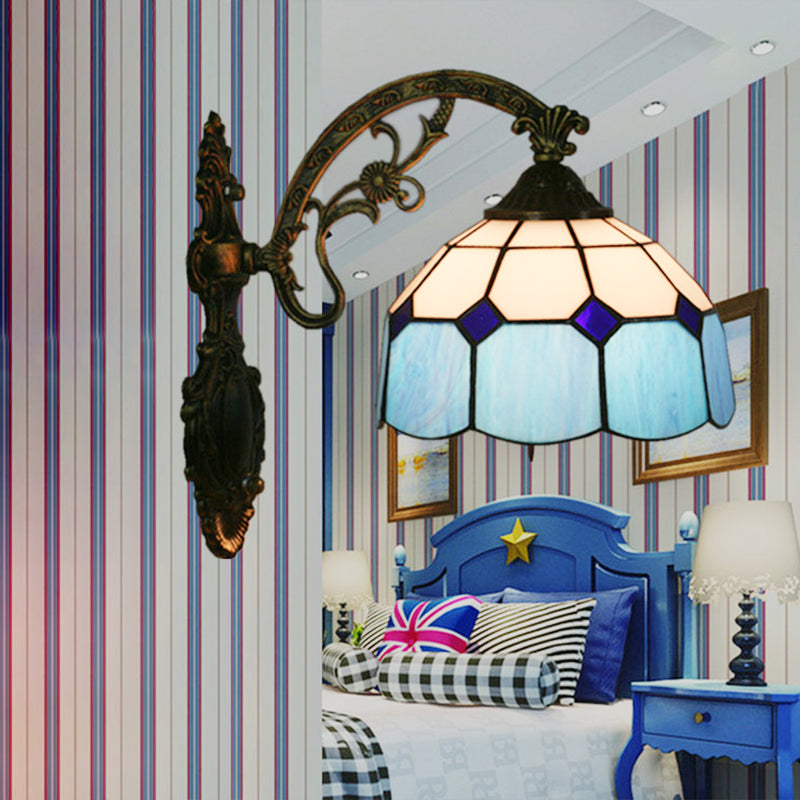 Frendorf | Gitterglas gewellter Wandlicht Tiffany-Stil 1 Kopf Orange/Blau/Rosa Wandmontierte Beleuchtungseinheit