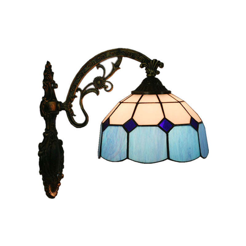 Frendorf | Gitterglas gewellter Wandlicht Tiffany-Stil 1 Kopf Orange/Blau/Rosa Wandmontierte Beleuchtungseinheit