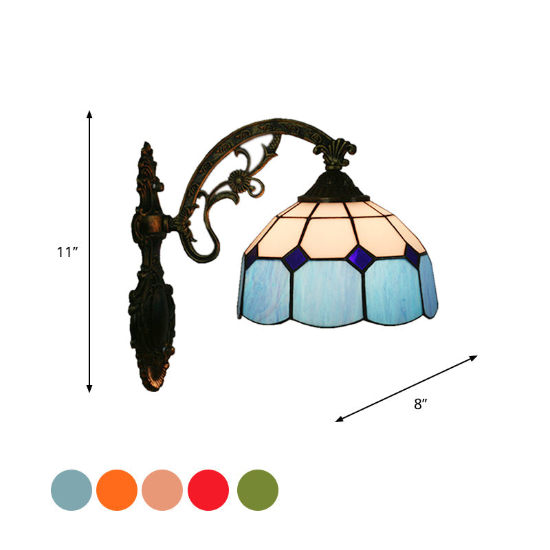 Frendorf | Gitterglas gewellter Wandlicht Tiffany-Stil 1 Kopf Orange/Blau/Rosa Wandmontierte Beleuchtungseinheit