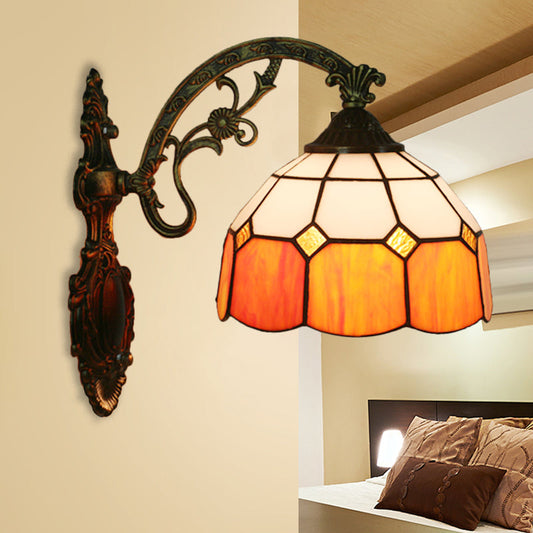 Frendorf | Gitterglas gewellter Wandlicht Tiffany-Stil 1 Kopf Orange/Blau/Rosa Wandmontierte Beleuchtungseinheit