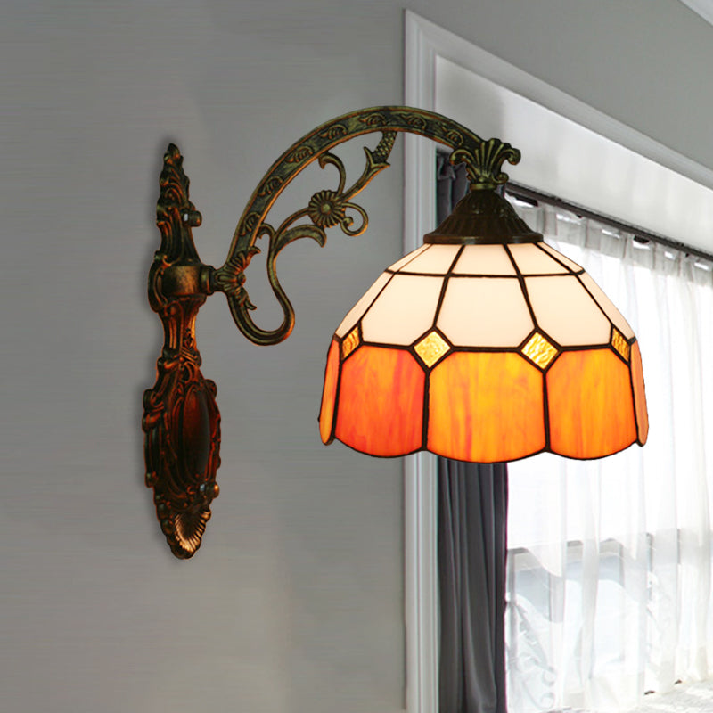 Frendorf | Gitterglas gewellter Wandlicht Tiffany-Stil 1 Kopf Orange/Blau/Rosa Wandmontierte Beleuchtungseinheit