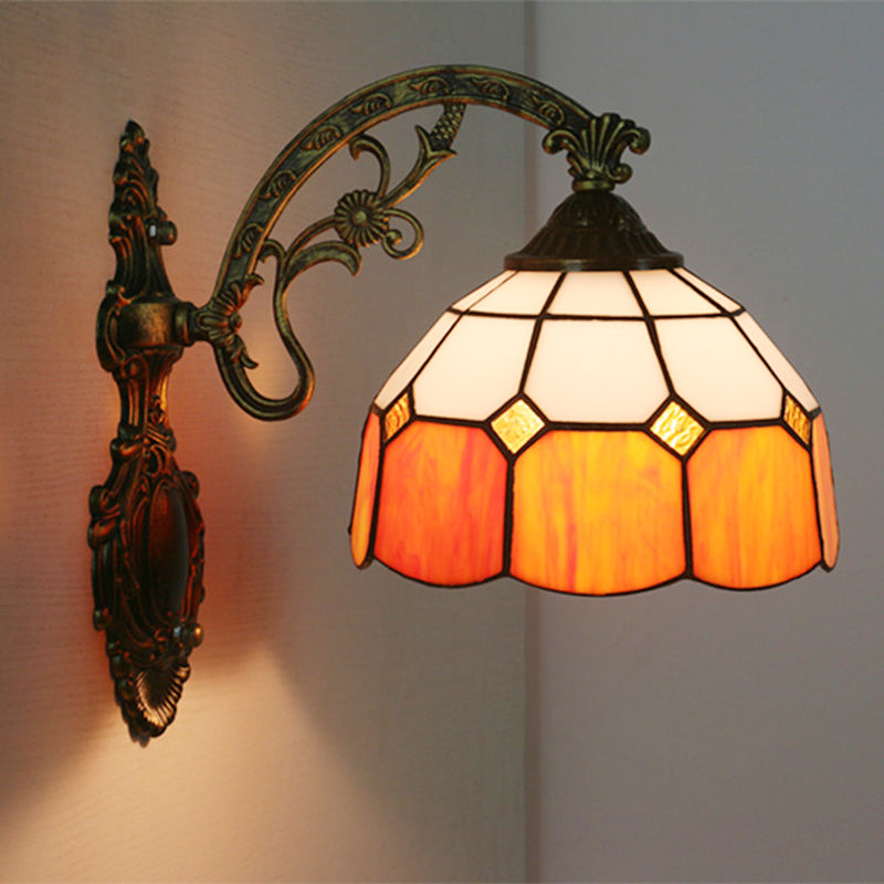 Frendorf | Gitterglas gewellter Wandlicht Tiffany-Stil 1 Kopf Orange/Blau/Rosa Wandmontierte Beleuchtungseinheit