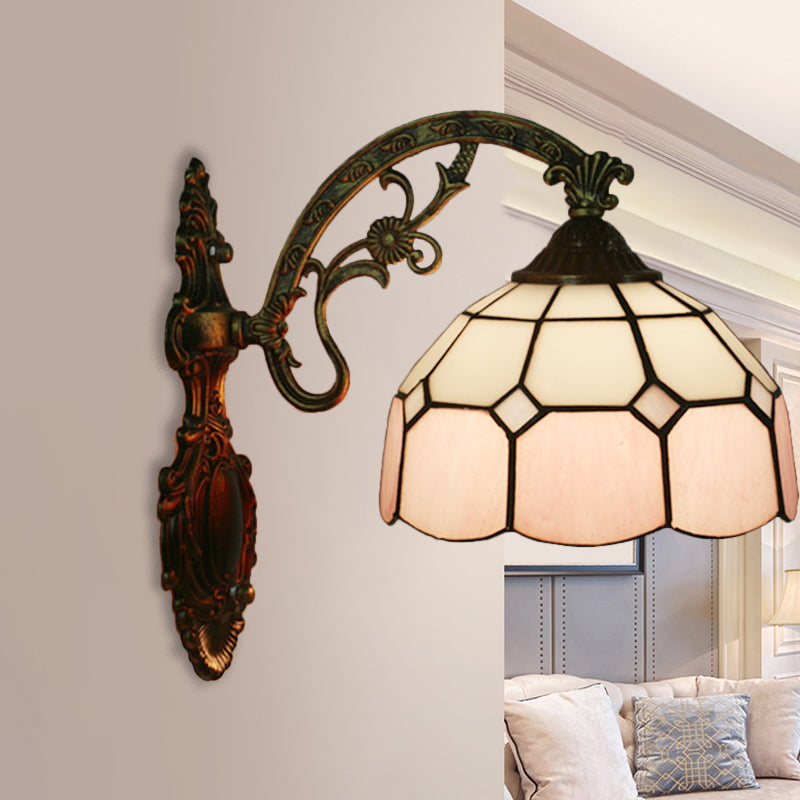 Frendorf | Gitterglas gewellter Wandlicht Tiffany-Stil 1 Kopf Orange/Blau/Rosa Wandmontierte Beleuchtungseinheit