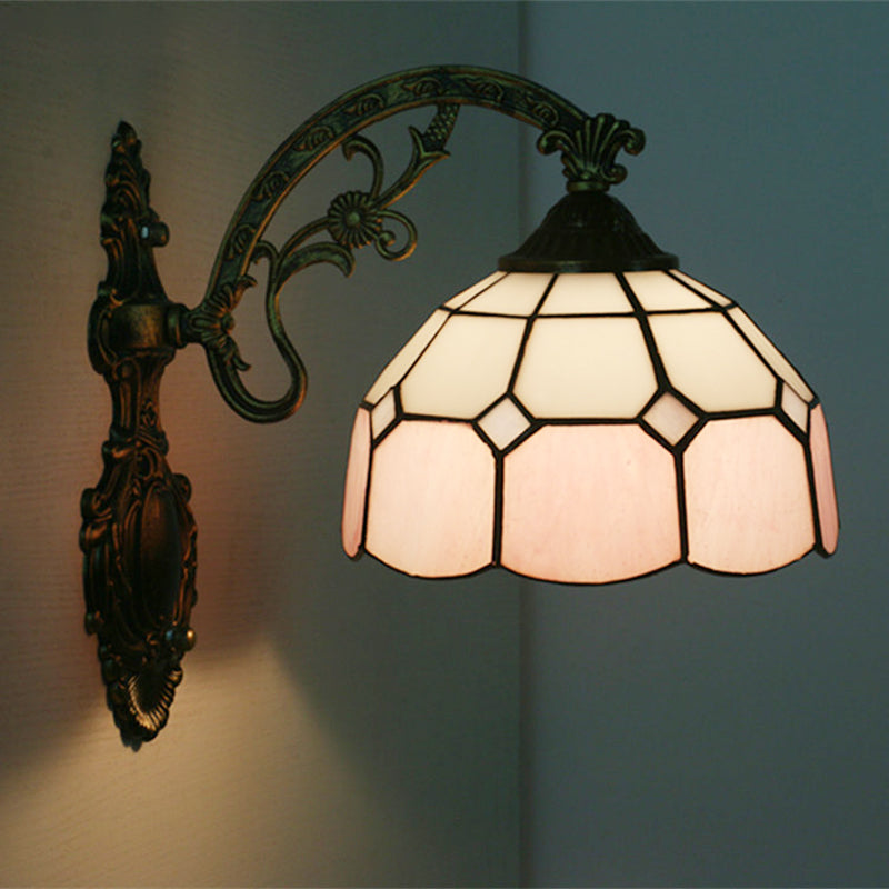 Frendorf | Gitterglas gewellter Wandlicht Tiffany-Stil 1 Kopf Orange/Blau/Rosa Wandmontierte Beleuchtungseinheit
