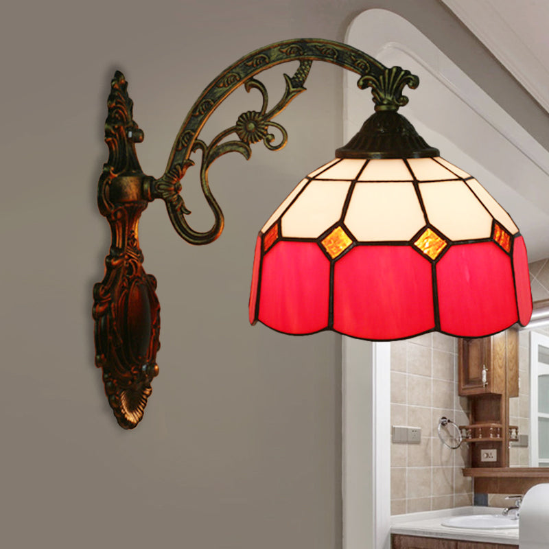 Frendorf | Gitterglas gewellter Wandlicht Tiffany-Stil 1 Kopf Orange/Blau/Rosa Wandmontierte Beleuchtungseinheit