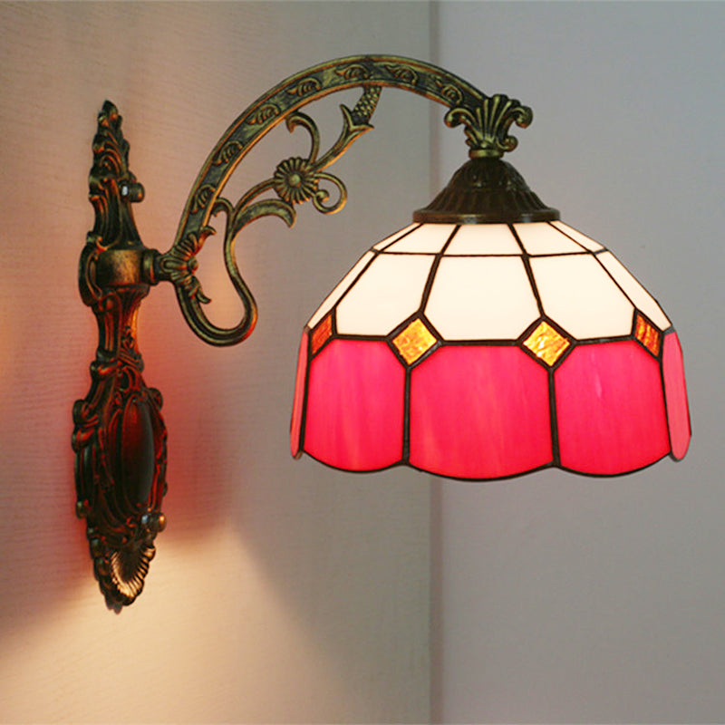 Frendorf | Gitterglas gewellter Wandlicht Tiffany-Stil 1 Kopf Orange/Blau/Rosa Wandmontierte Beleuchtungseinheit