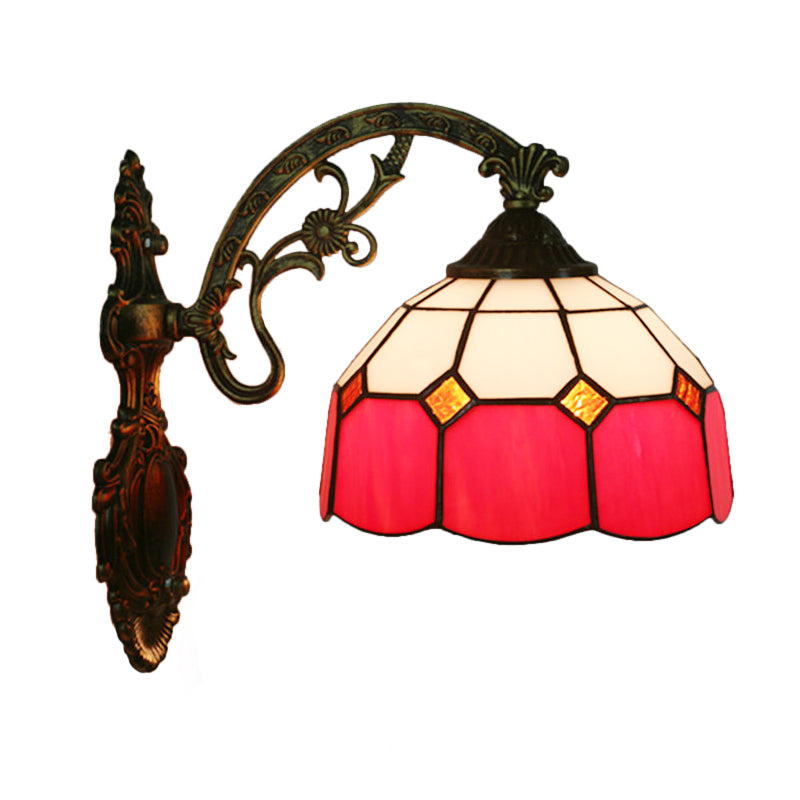 Frendorf | Gitterglas gewellter Wandlicht Tiffany-Stil 1 Kopf Orange/Blau/Rosa Wandmontierte Beleuchtungseinheit