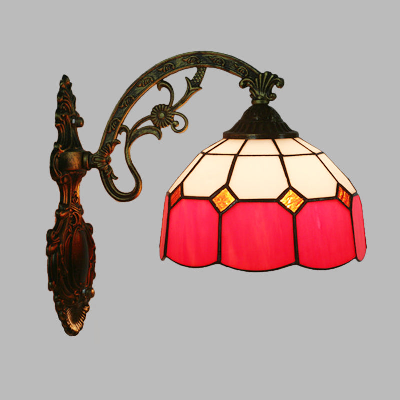 Frendorf | Gitterglas gewellter Wandlicht Tiffany-Stil 1 Kopf Orange/Blau/Rosa Wandmontierte Beleuchtungseinheit