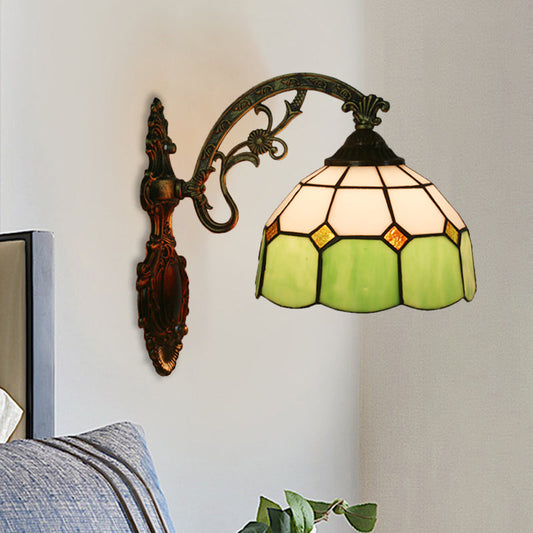 Frendorf | Gitterglas gewellter Wandlicht Tiffany-Stil 1 Kopf Orange/Blau/Rosa Wandmontierte Beleuchtungseinheit