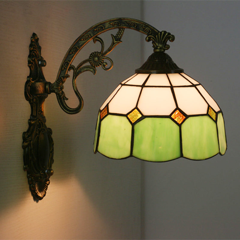 Frendorf | Gitterglas gewellter Wandlicht Tiffany-Stil 1 Kopf Orange/Blau/Rosa Wandmontierte Beleuchtungseinheit