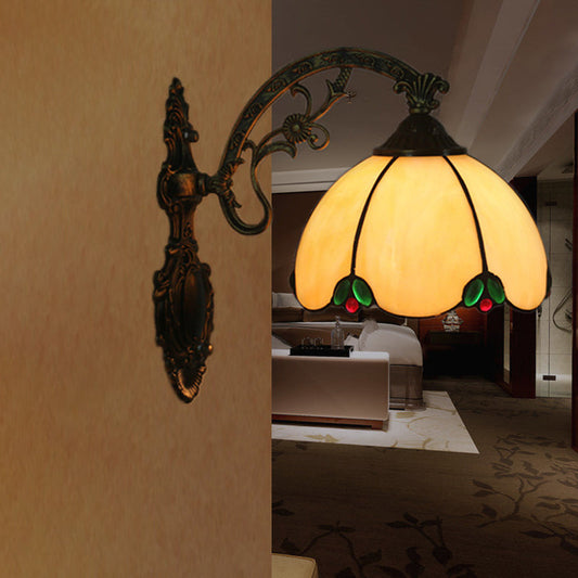 Frendorf | Barok Scalloped Wandlamp Kit 1-Licht Beige Glazen Sconces Verlichting Armatuur voor Slaapkamer