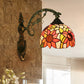 Frendorf | Roos/Zonnebloem Wandverlichting Tiffany Hand-gesneden Glas 1 Licht Rode/Groene Wandverlichtingsideeën