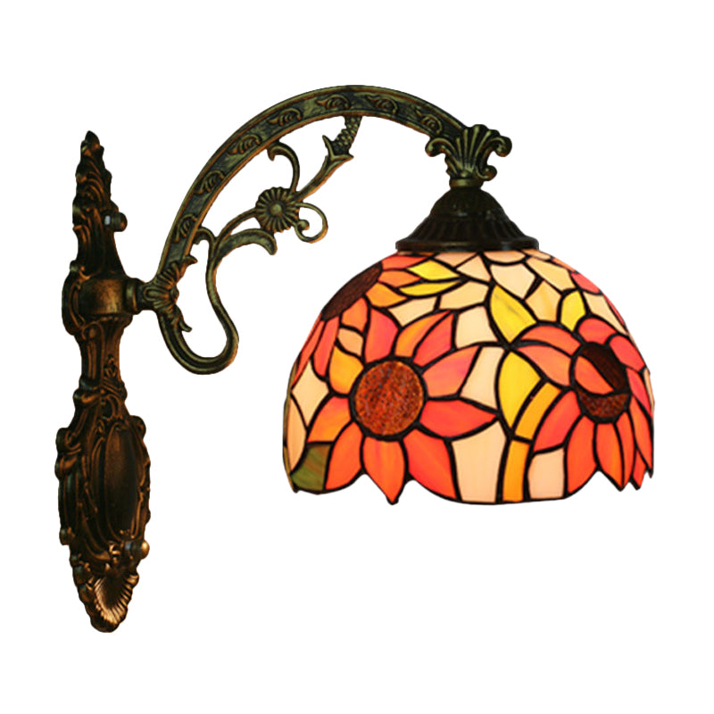 Frendorf | Roos/Zonnebloem Wandverlichting Tiffany Hand-gesneden Glas 1 Licht Rode/Groene Wandverlichtingsideeën