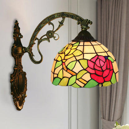 Frendorf | Roos/Zonnebloem Wandverlichting Tiffany Hand-gesneden Glas 1 Licht Rode/Groene Wandverlichtingsideeën