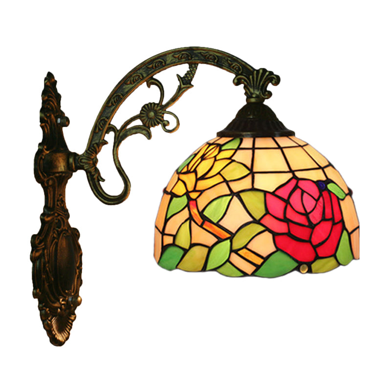 Frendorf | Roos/Zonnebloem Wandverlichting Tiffany Hand-gesneden Glas 1 Licht Rode/Groene Wandverlichtingsideeën