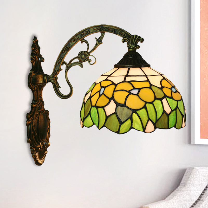 Frendorf | Roos/Zonnebloem Wandverlichting Tiffany Hand-gesneden Glas 1 Licht Rode/Groene Wandverlichtingsideeën
