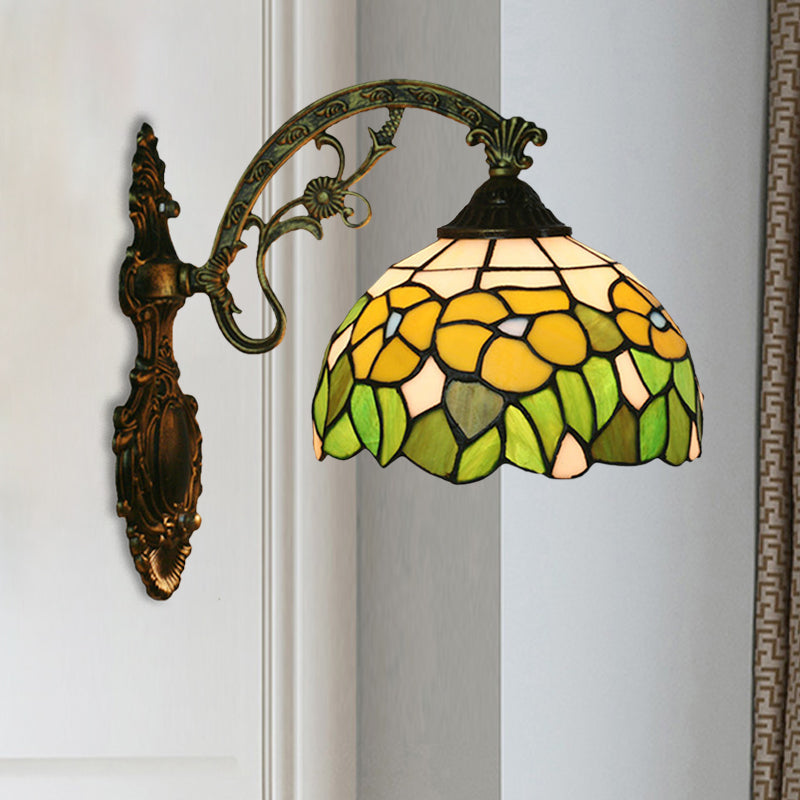 Frendorf | Roos/Zonnebloem Wandverlichting Tiffany Hand-gesneden Glas 1 Licht Rode/Groene Wandverlichtingsideeën