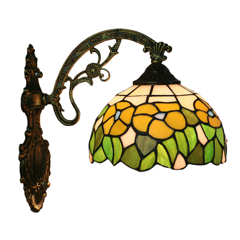 Frendorf | Roos/Zonnebloem Wandverlichting Tiffany Hand-gesneden Glas 1 Licht Rode/Groene Wandverlichtingsideeën