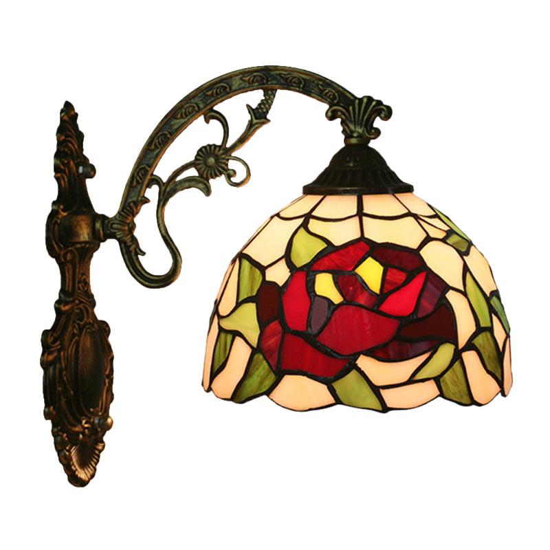 Frendorf | Roos/Zonnebloem Wandverlichting Tiffany Hand-gesneden Glas 1 Licht Rode/Groene Wandverlichtingsideeën