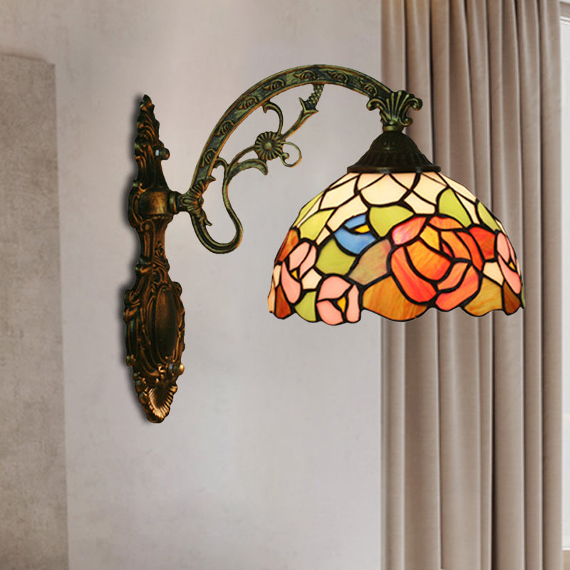 Frendorf | Rode/Roze Bloem Kom Wandlamp Tiffany 1 Hoofdstuk Gegraveerd Glas Wandgemonteerde Verlichting Fixture