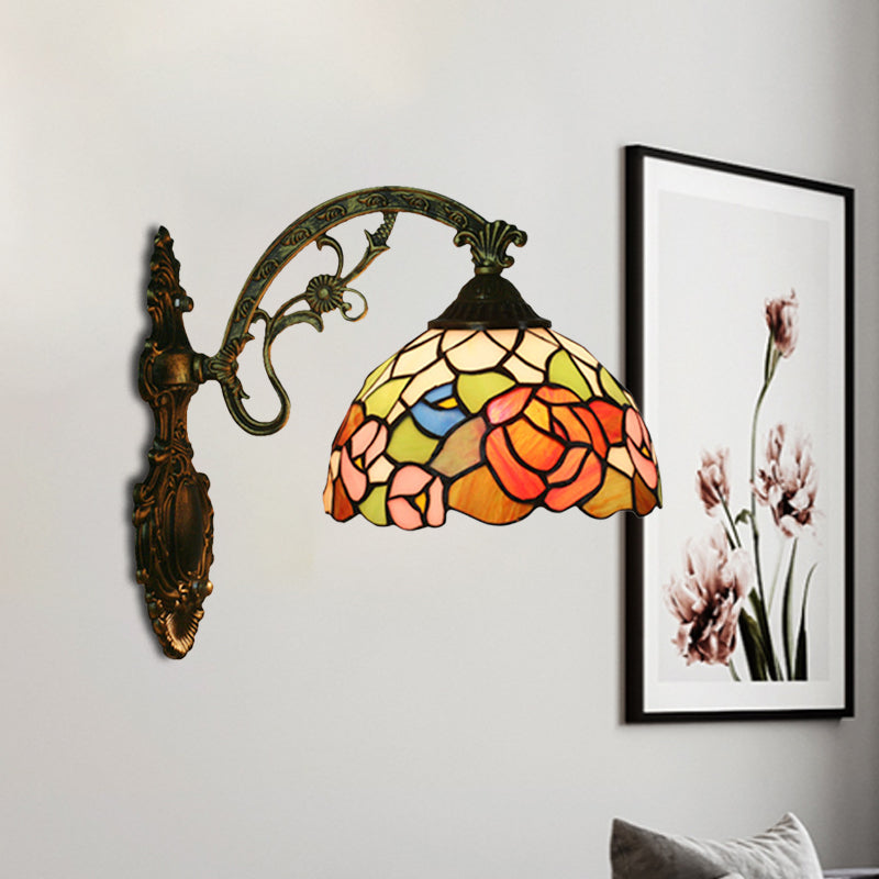 Frendorf | Rode/Roze Bloem Kom Wandlamp Tiffany 1 Hoofdstuk Gegraveerd Glas Wandgemonteerde Verlichting Fixture
