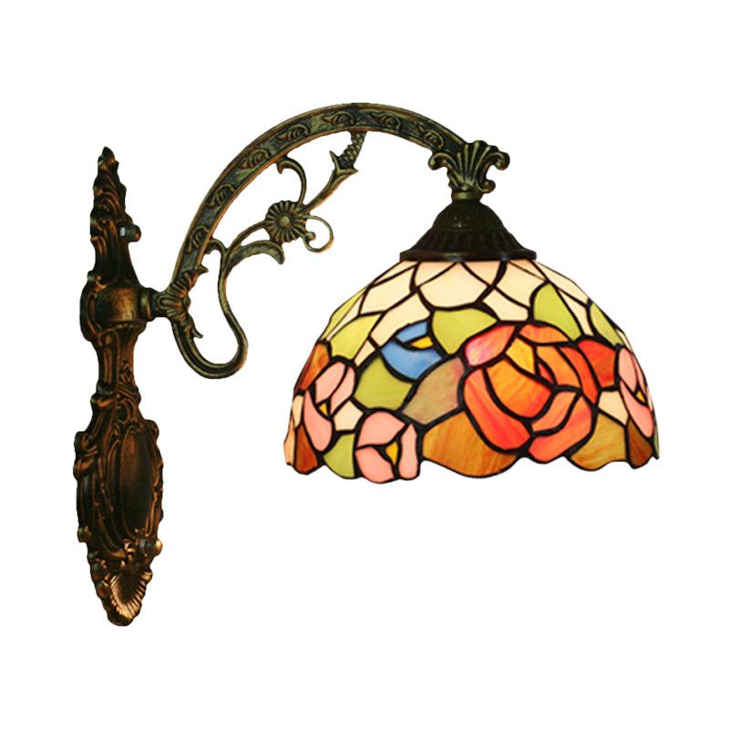 Frendorf | Rode/Roze Bloem Kom Wandlamp Tiffany 1 Hoofdstuk Gegraveerd Glas Wandgemonteerde Verlichting Fixture
