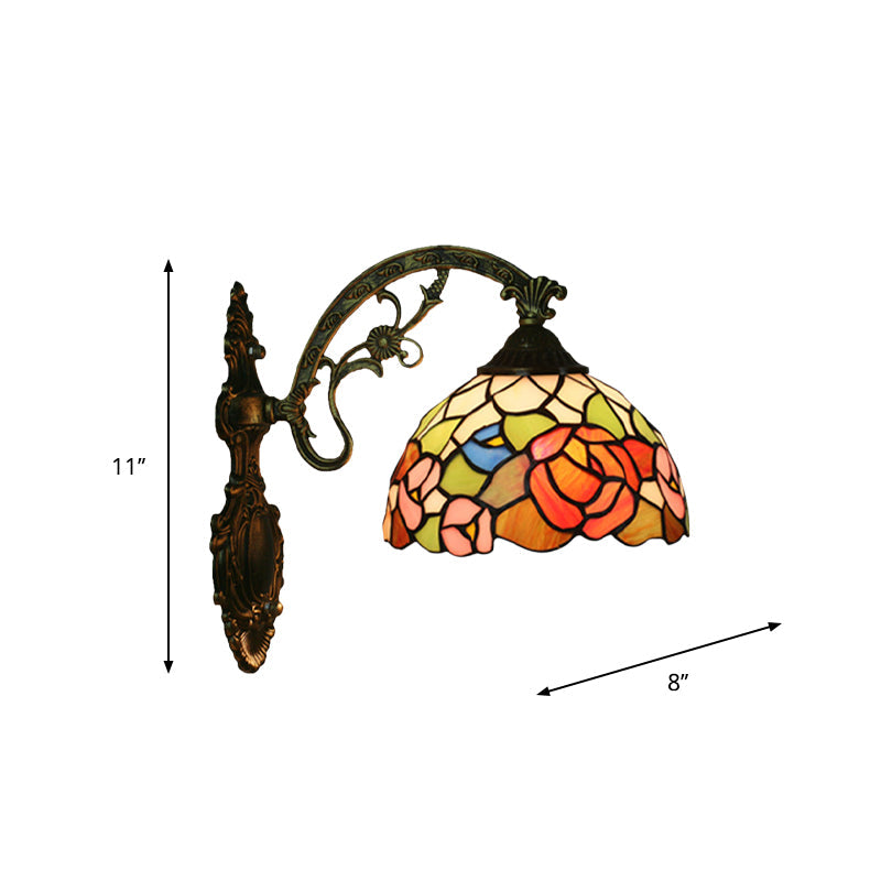 Frendorf | Rode/Roze Bloem Kom Wandlamp Tiffany 1 Hoofdstuk Gegraveerd Glas Wandgemonteerde Verlichting Fixture