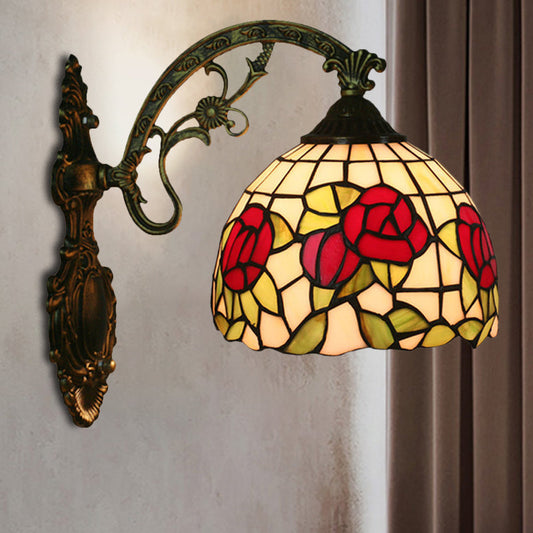 Frendorf | Rode/Roze Bloem Kom Wandlamp Tiffany 1 Hoofdstuk Gegraveerd Glas Wandgemonteerde Verlichting Fixture