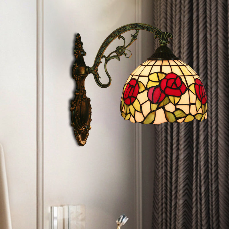 Frendorf | Rode/Roze Bloem Kom Wandlamp Tiffany 1 Hoofdstuk Gegraveerd Glas Wandgemonteerde Verlichting Fixture