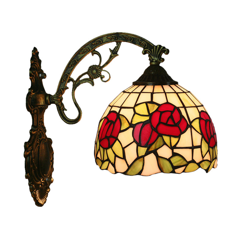Frendorf | Rode/Roze Bloem Kom Wandlamp Tiffany 1 Hoofdstuk Gegraveerd Glas Wandgemonteerde Verlichting Fixture