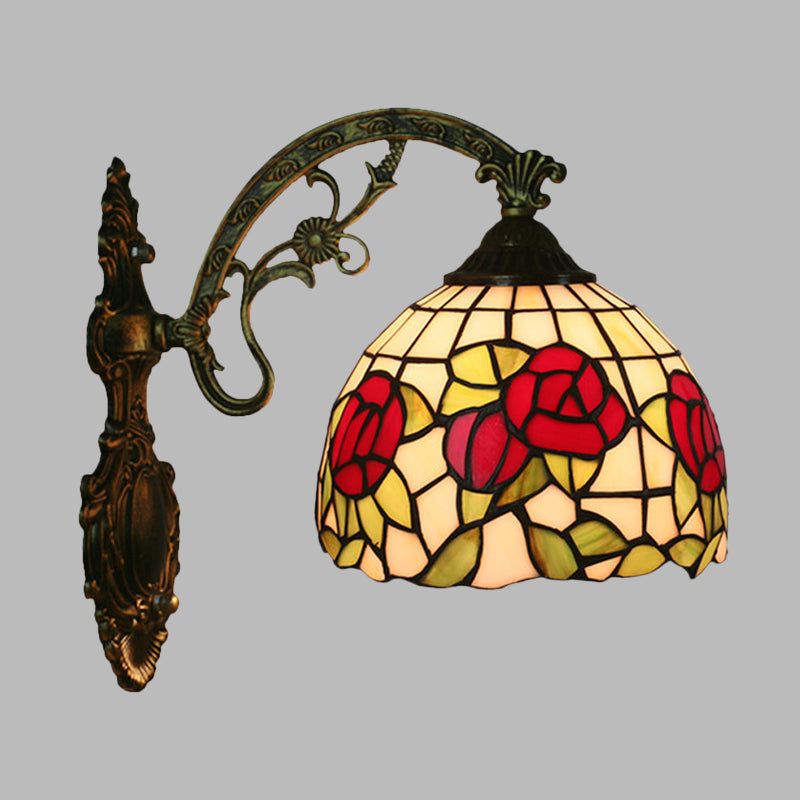 Frendorf | Rode/Roze Bloem Kom Wandlamp Tiffany 1 Hoofdstuk Gegraveerd Glas Wandgemonteerde Verlichting Fixture