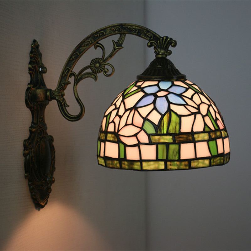 Frendorf | Rode/Roze Bloem Kom Wandlamp Tiffany 1 Hoofdstuk Gegraveerd Glas Wandgemonteerde Verlichting Fixture