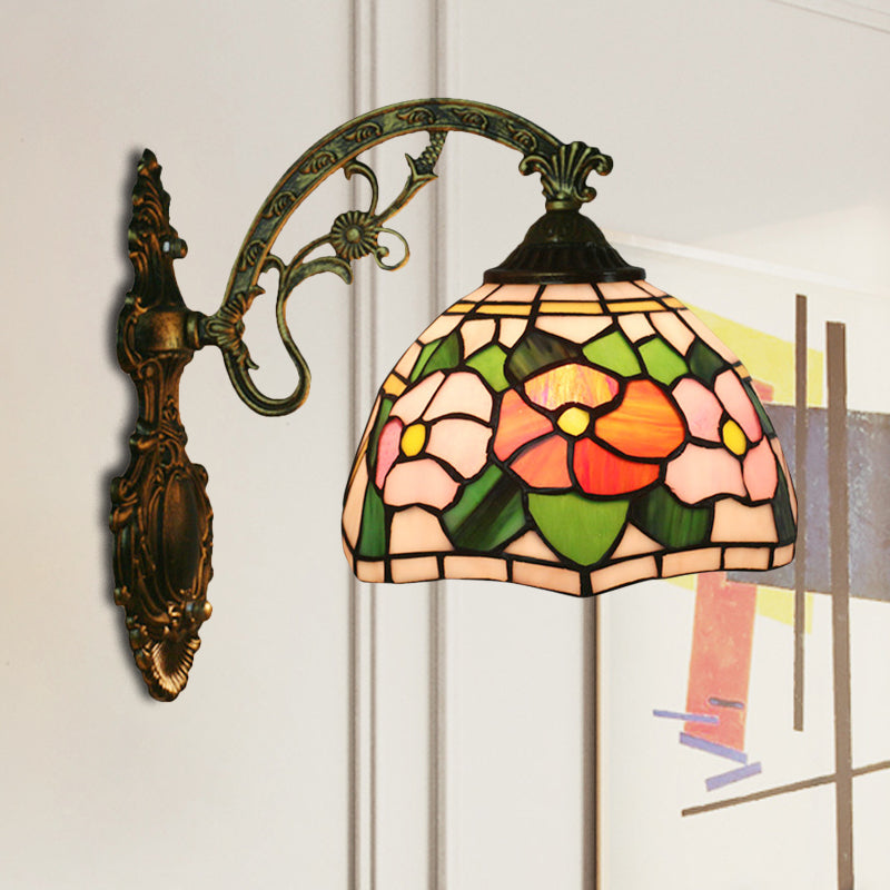 Frendorf | Rode/Roze Bloem Kom Wandlamp Tiffany 1 Hoofdstuk Gegraveerd Glas Wandgemonteerde Verlichting Fixture