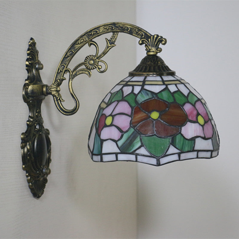 Frendorf | Rode/Roze Bloem Kom Wandlamp Tiffany 1 Hoofdstuk Gegraveerd Glas Wandgemonteerde Verlichting Fixture
