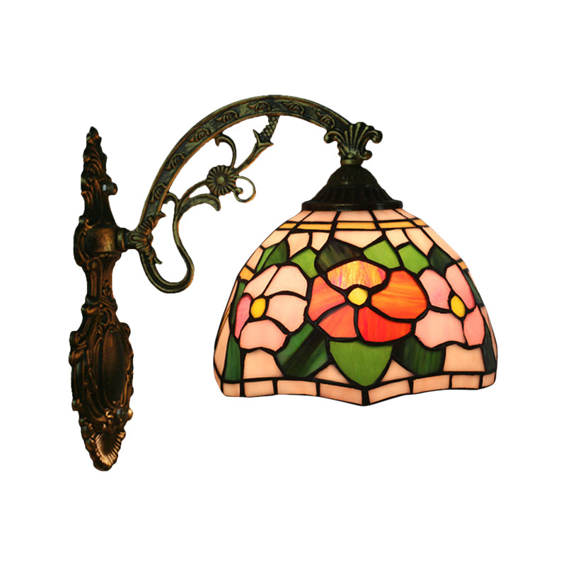 Frendorf | Rode/Roze Bloem Kom Wandlamp Tiffany 1 Hoofdstuk Gegraveerd Glas Wandgemonteerde Verlichting Fixture