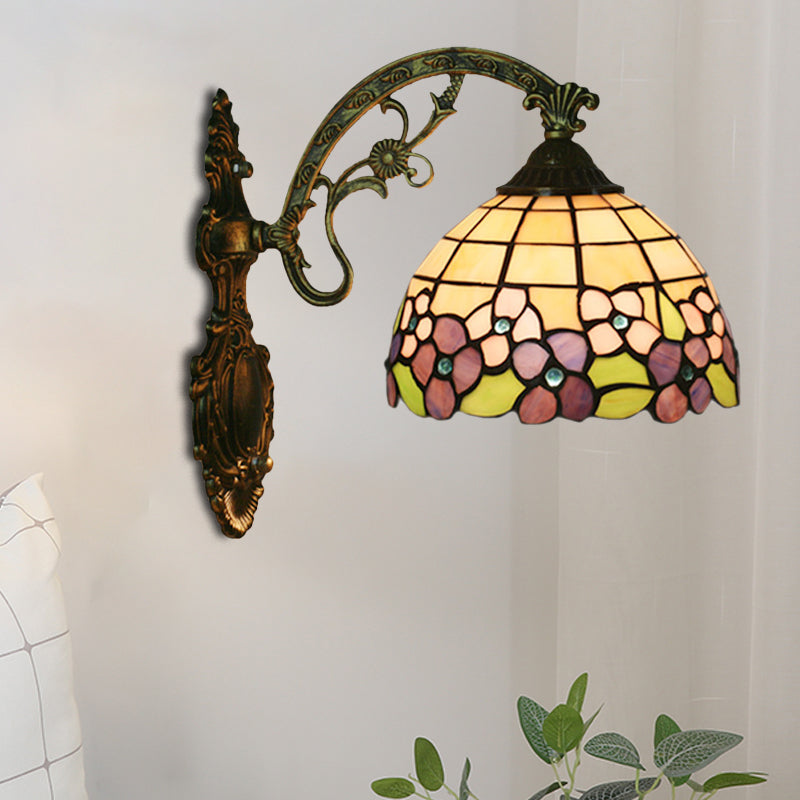 Frendorf | Rode/Roze Bloem Kom Wandlamp Tiffany 1 Hoofdstuk Gegraveerd Glas Wandgemonteerde Verlichting Fixture