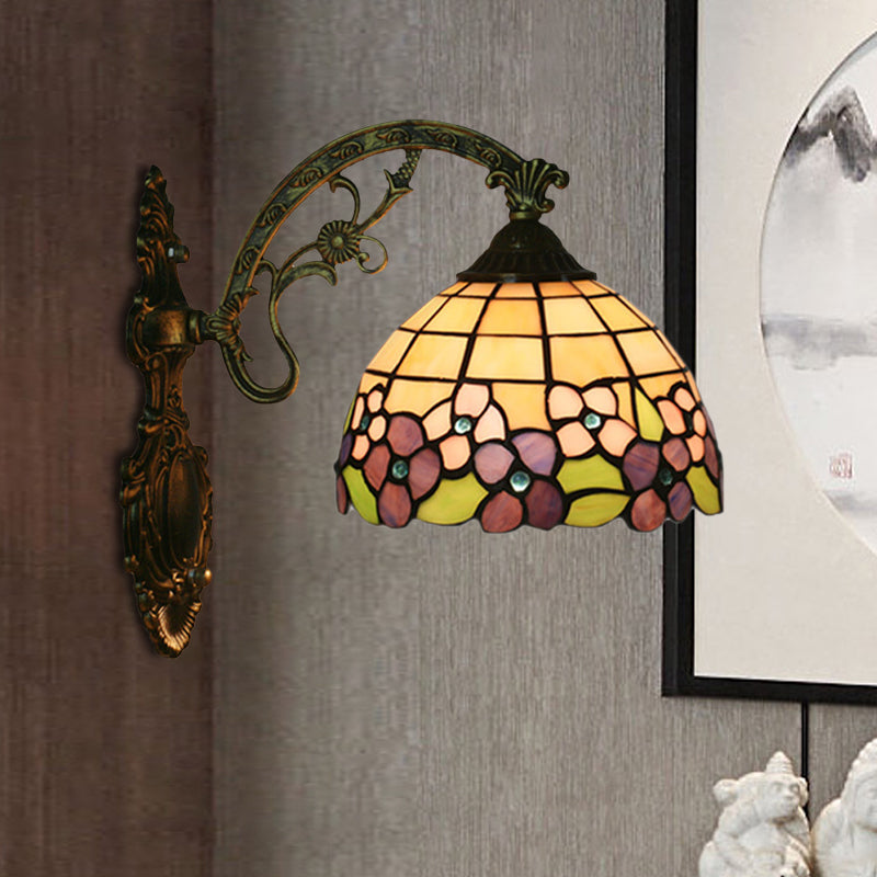 Frendorf | Rode/Roze Bloem Kom Wandlamp Tiffany 1 Hoofdstuk Gegraveerd Glas Wandgemonteerde Verlichting Fixture